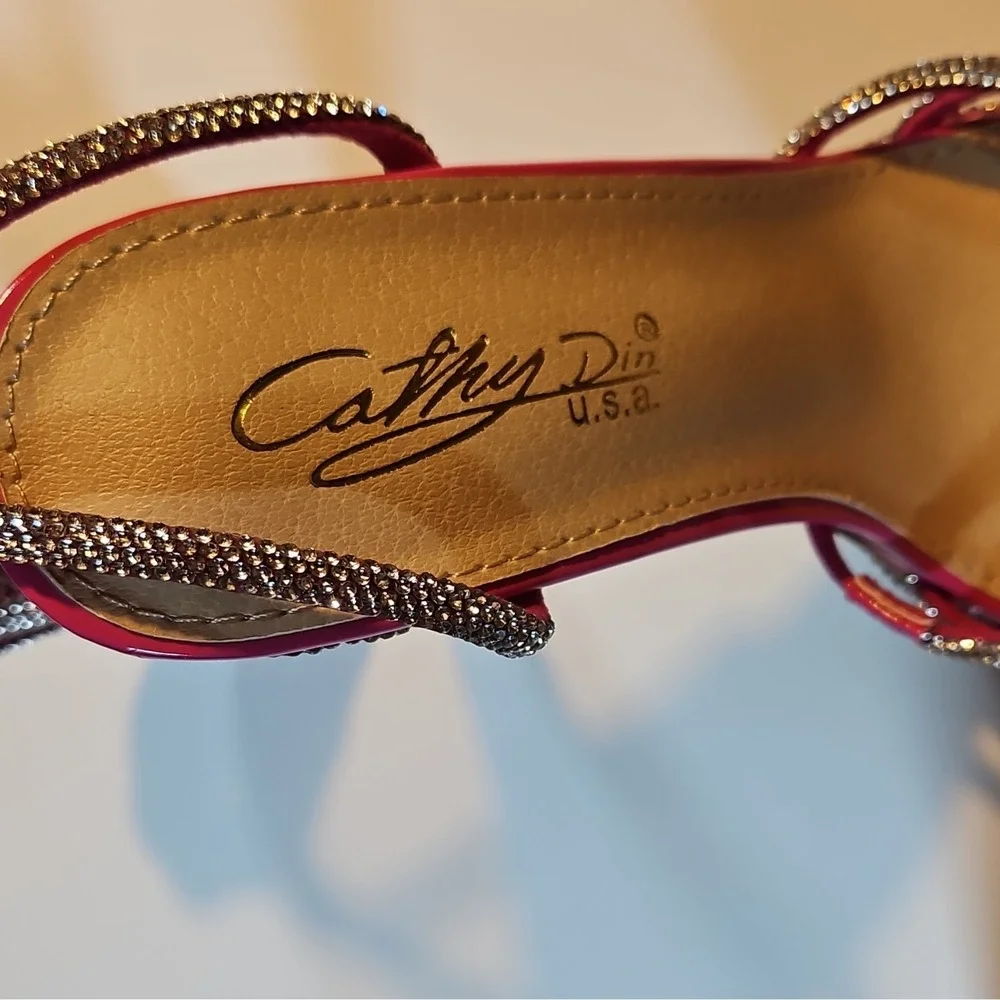 Cathy Din Hot Pink Silver Synthetic Rhinestone Platform Strappy Lace Up 7.5
